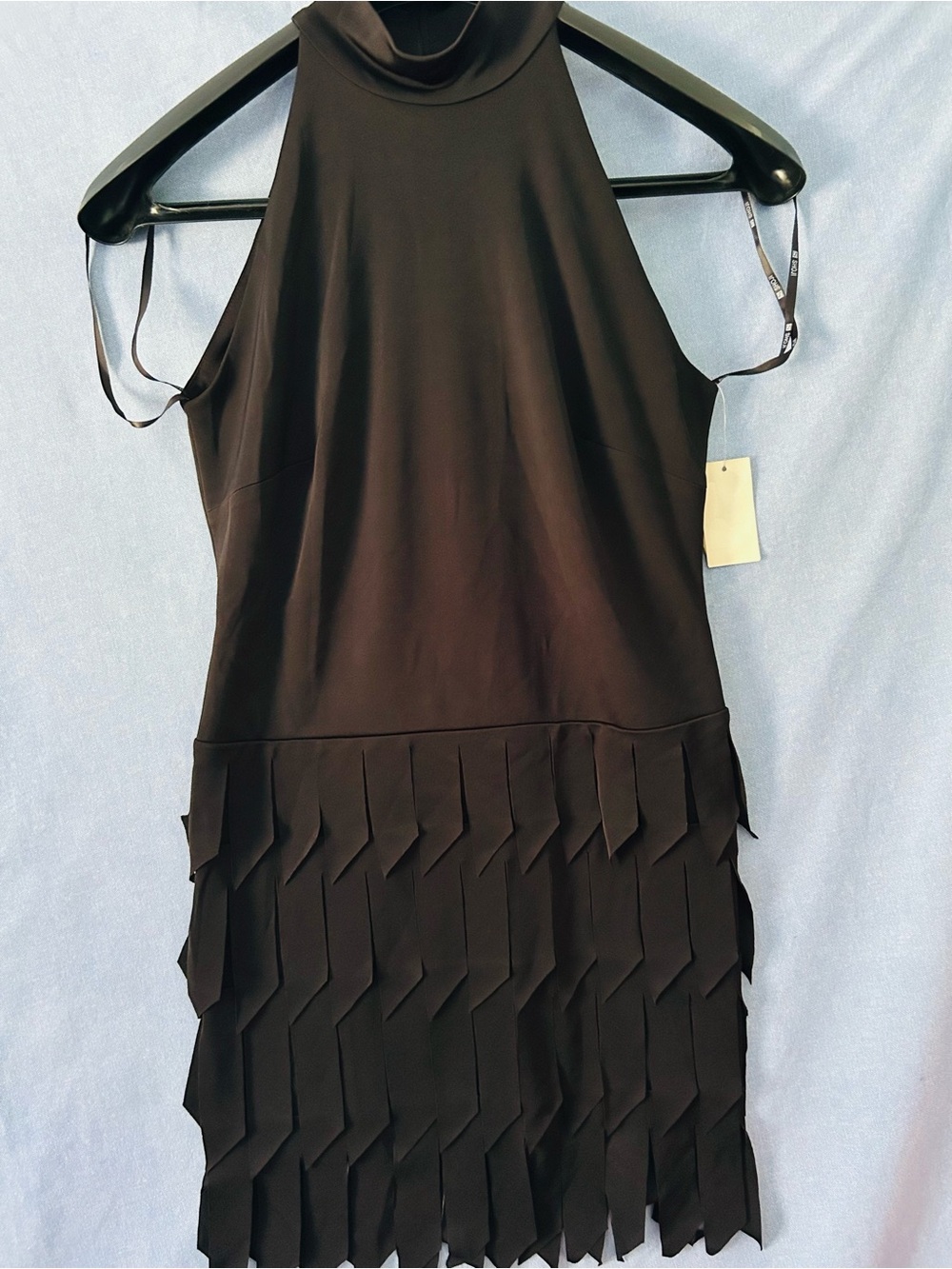 VTG Tadashi Shoji Black Sleeveless Fringe Hem Dress SZ M